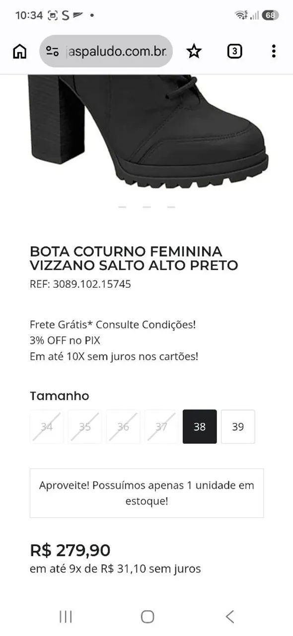 Bota Coturno Vizzano preta sem uso. - Foto 5