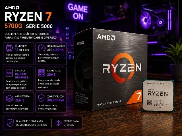 Ryzen 7 5700G - 8 Núcleos + Vídeo Integrado Radeon