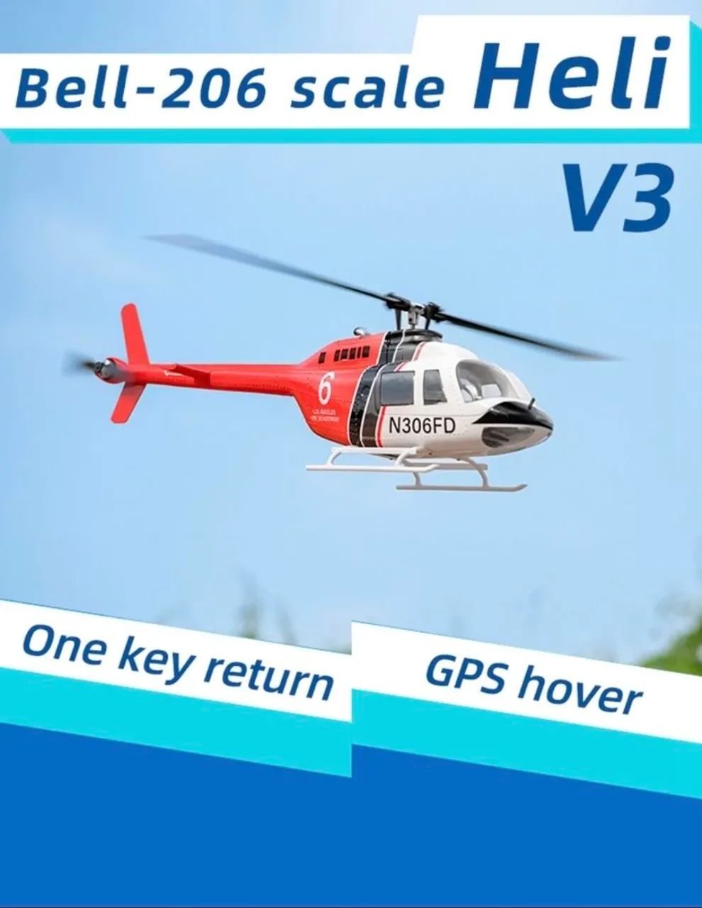 Helicoptero Rc escala Flywing Bell 206 com GPS - Foto 4