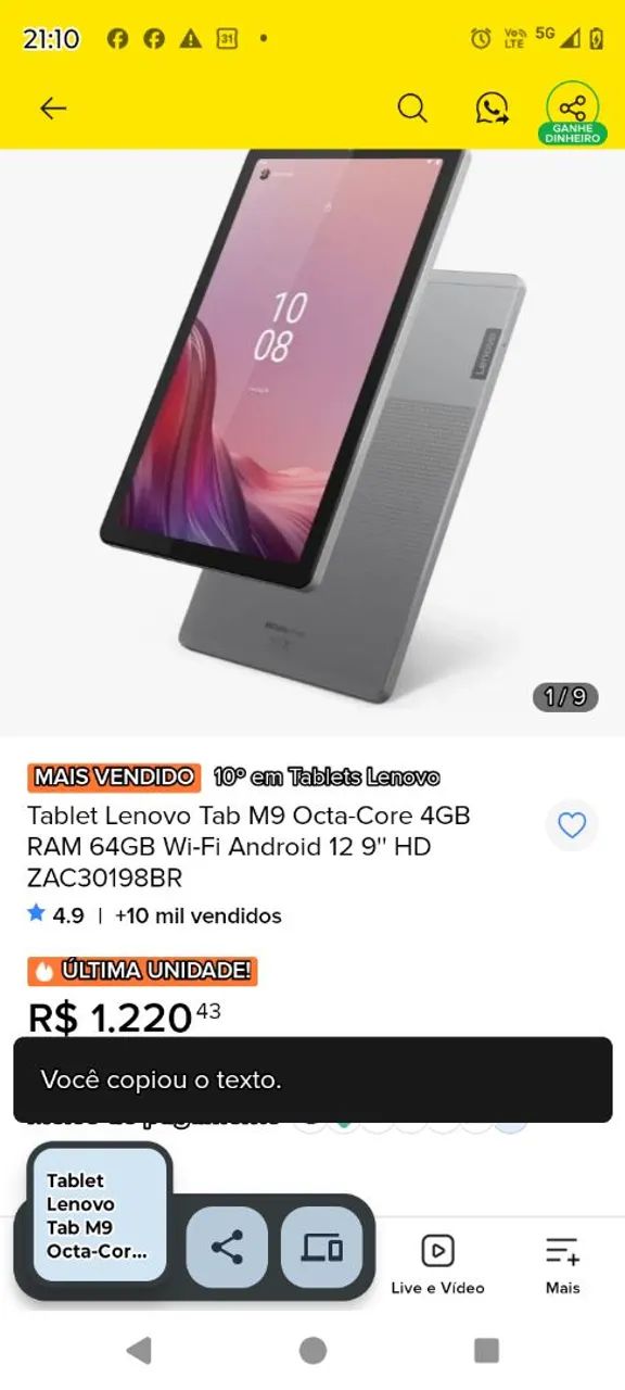 Tablet m9 Lenovo 4g  64gb