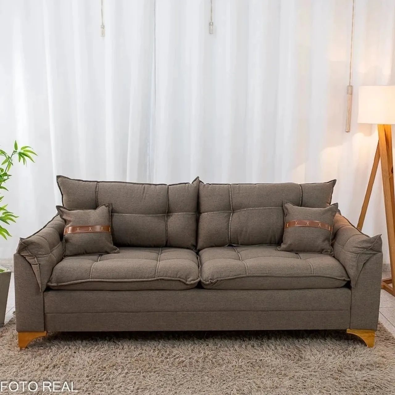 Sofá Living Linho Marrom Larg. 1.80m Molas bonnel rf54