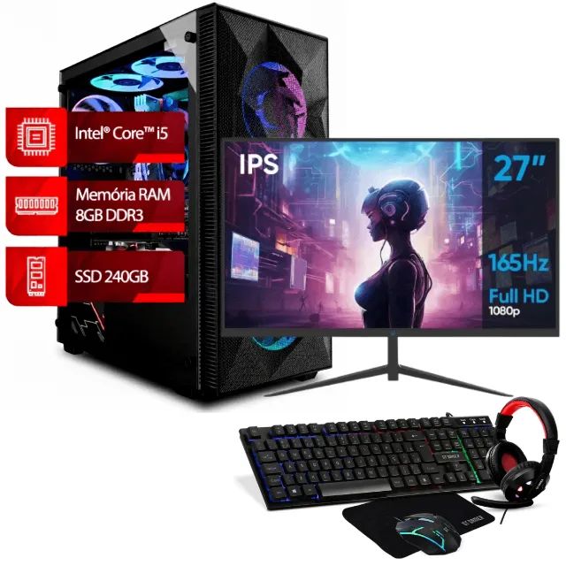 PC Gamer Intel Core i5 8GB SSD 240GB Monitor 27 Frete Grátis