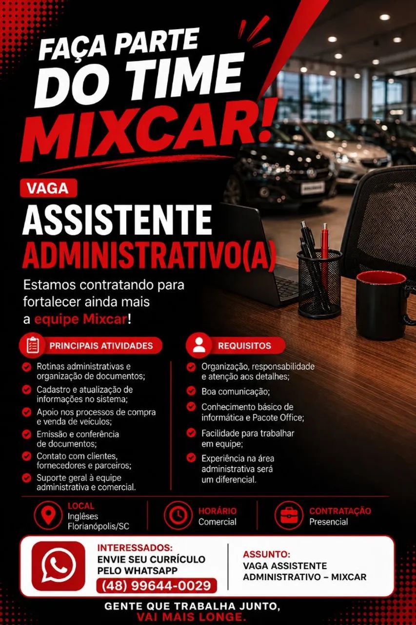 Vaga para assistente administrativo 
