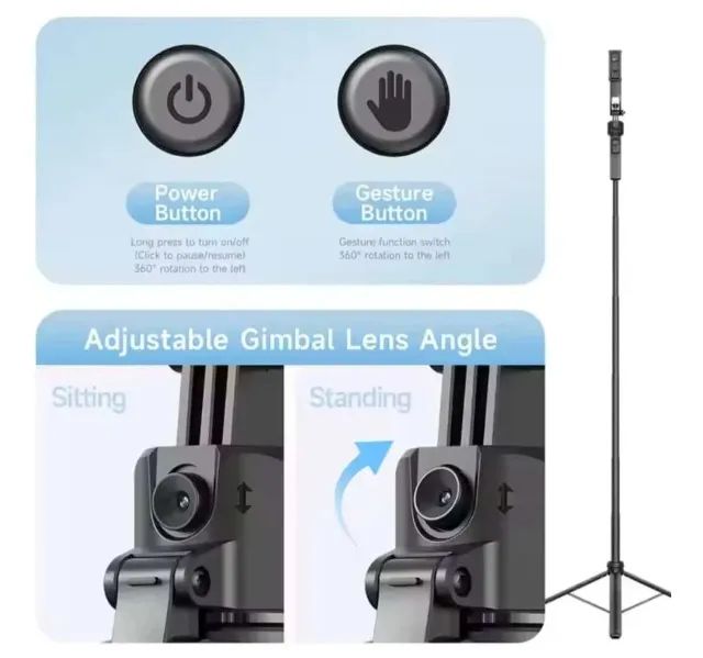 Bastão de Selfie e Tripé Com Controle Bluetooth e AI 1.63cm T17 Preto - Foto 5