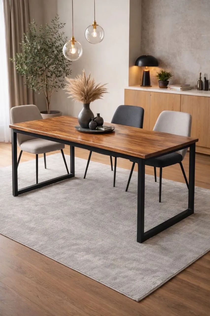 Mesa estilo industrial metal e madeira 