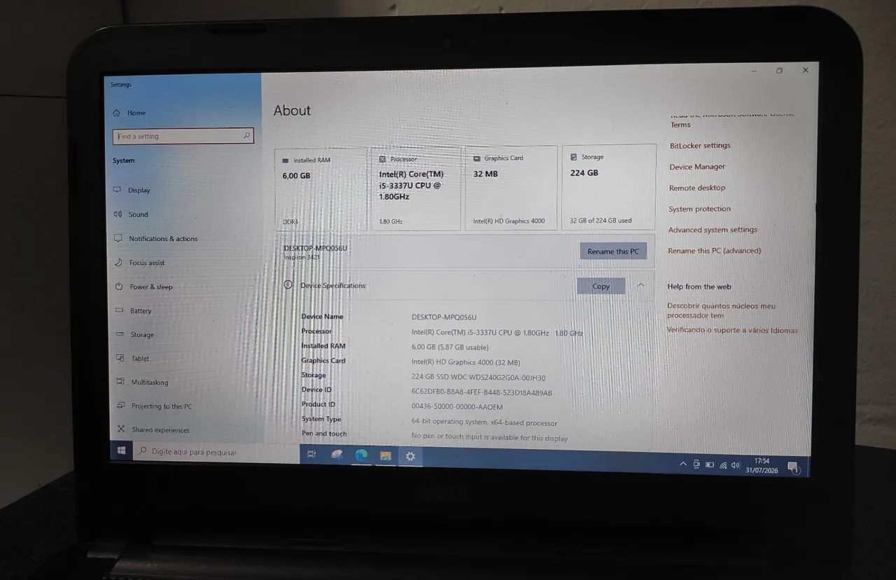 Notebook Dell Inspiron 14 i5 / 8RAM SSD 240Gb - Foto 5