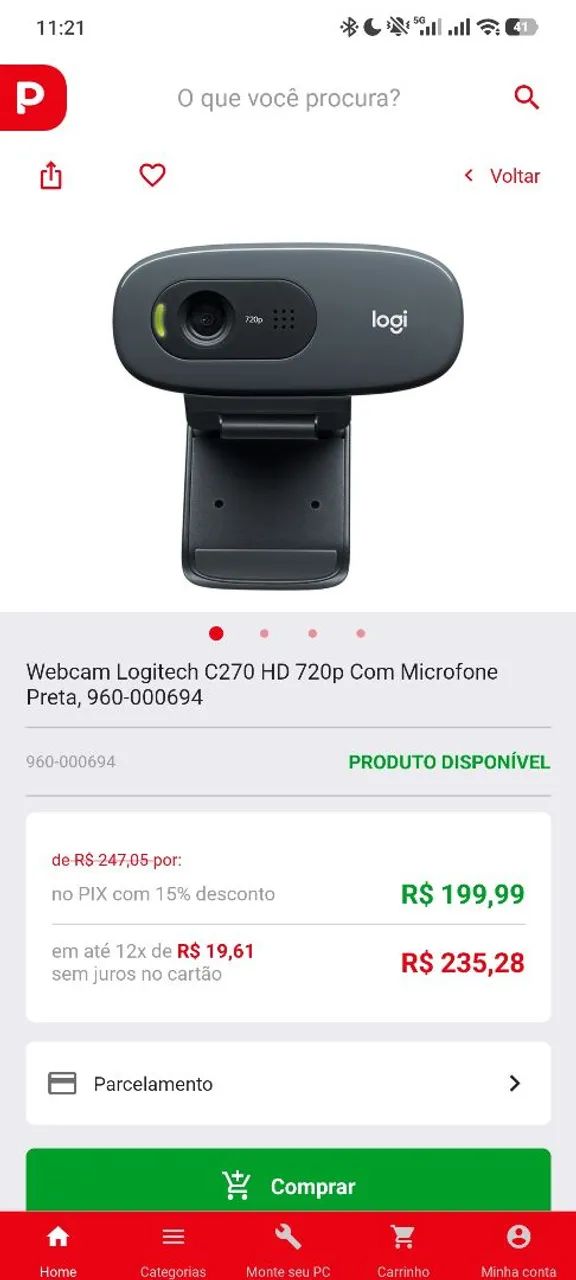 Webcam Logitech C270 HD 720p Original - Funcionando Perfeitamente