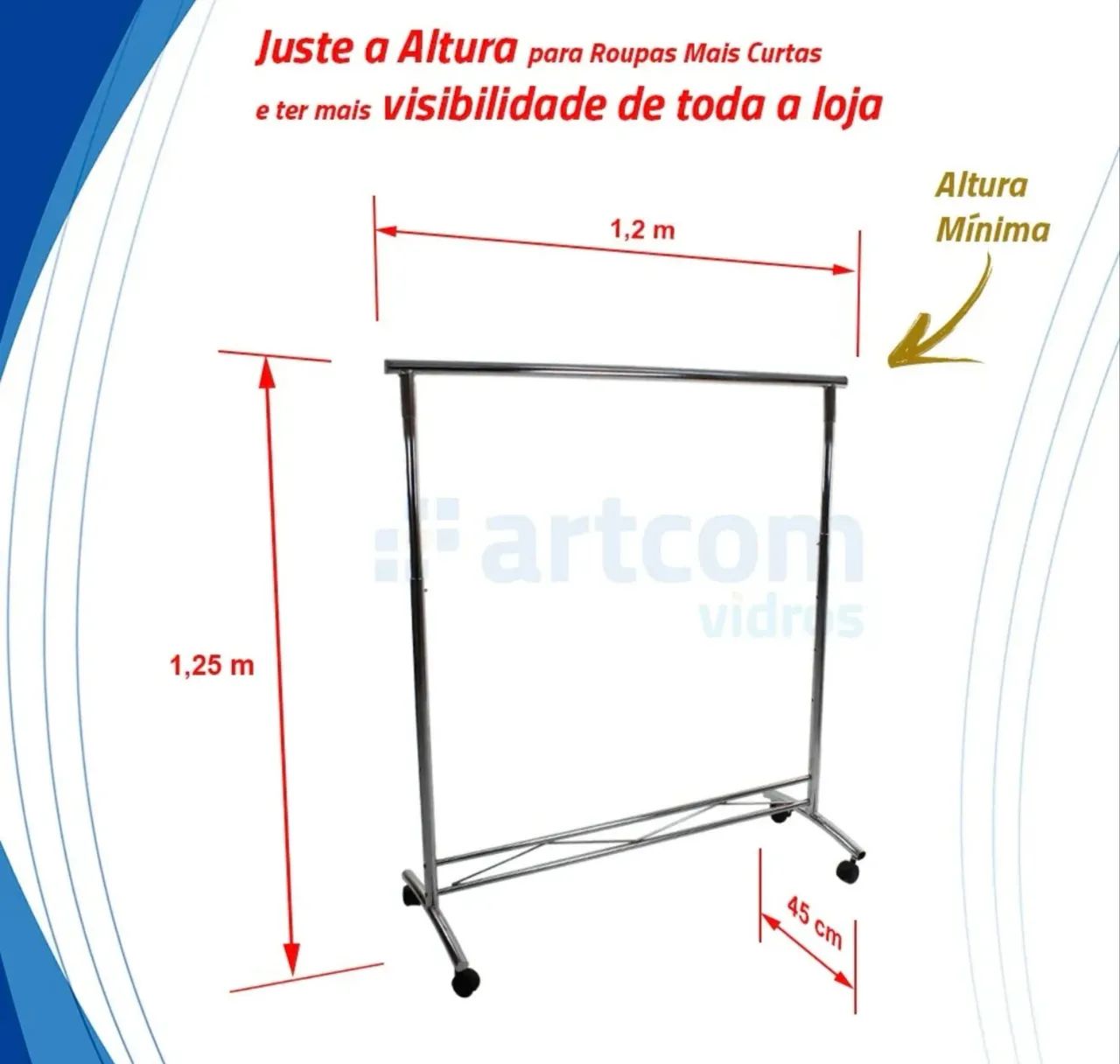 Arara de roupas cromada - modelo ajustável  - Foto 3