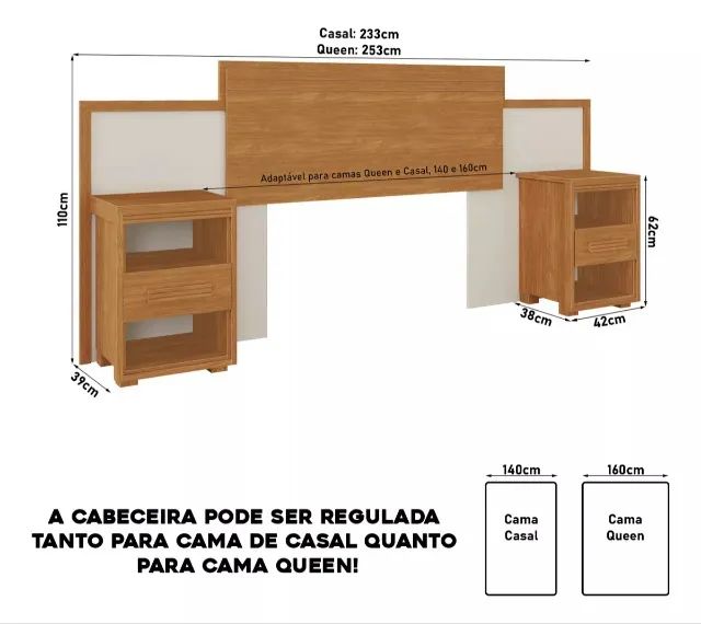 Cabeceira Casal Dinamarca 1,38 e 1,58 com 2 Mesas de Cabeceiras 100% MDF  - Foto 2