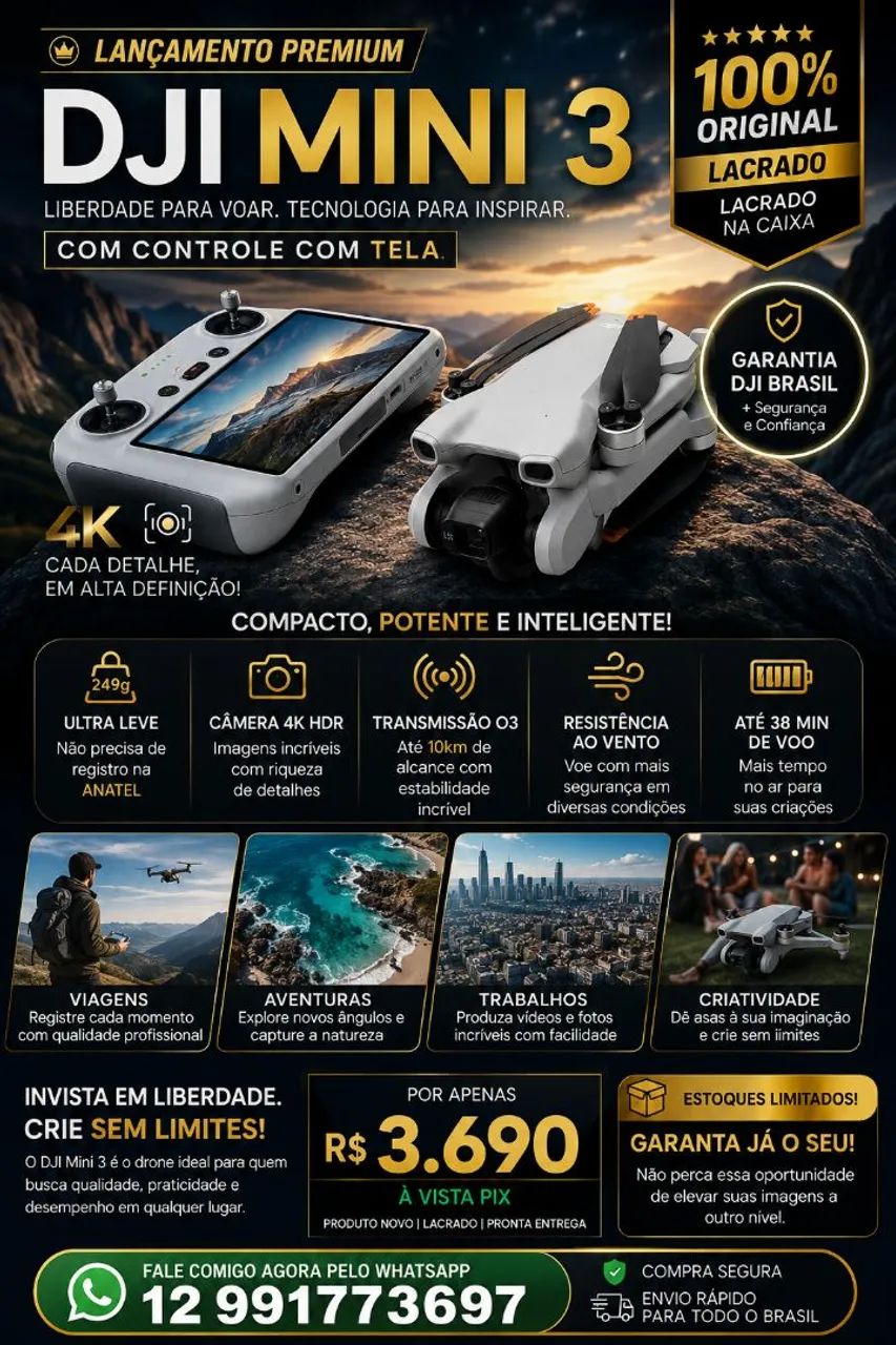 DJI MINI 3 - CONTROLE COM TELA | NOVO E LACRADO NA CAIXA  - Foto 3