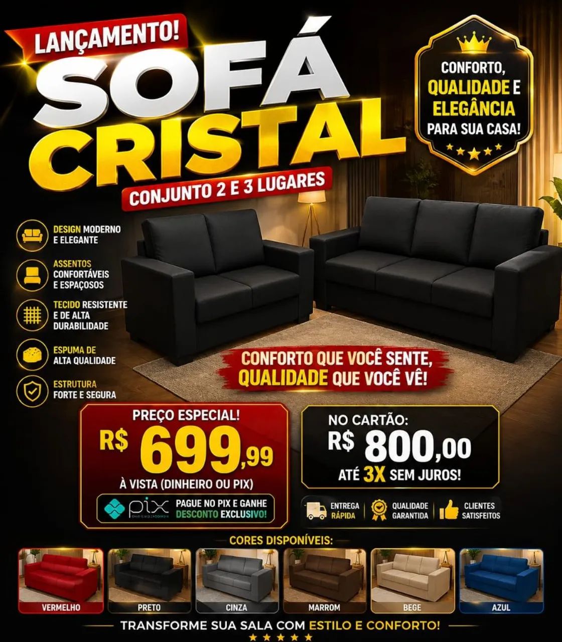 Lindo JOGO DE SOFÁ 2 E 3 LUGARES só R$ 690 de fábrica e pagamento na entrega 
