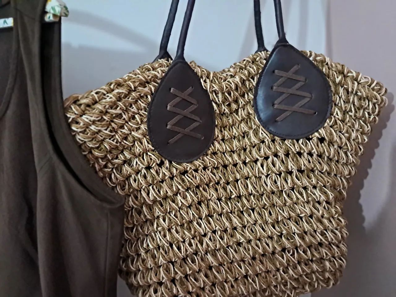 Bolsa Palha e couro