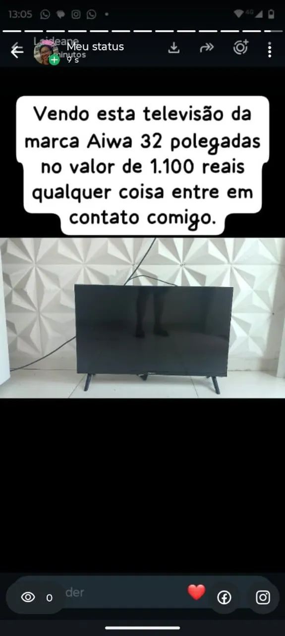 Televisão Aiwa,32polegadas valor 1100, entre em contato pelo fone *33
