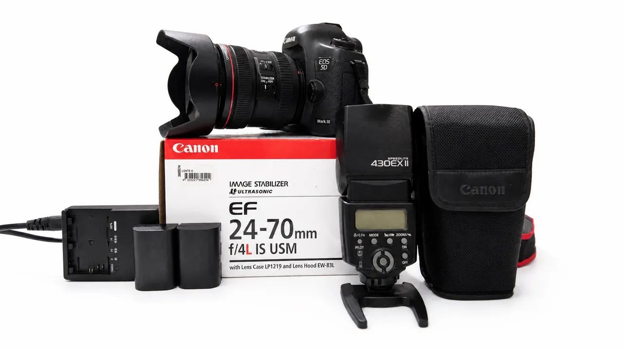 Kit Profissional Canon: 5D Mark III + Lente 24-70mm f/4L + Flash