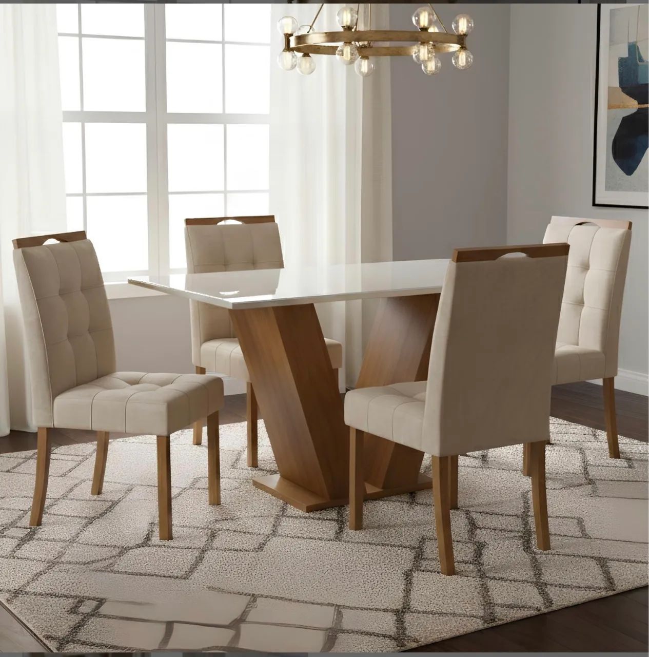 Conjunto Jantar Elegance 4 Lugares Bege
