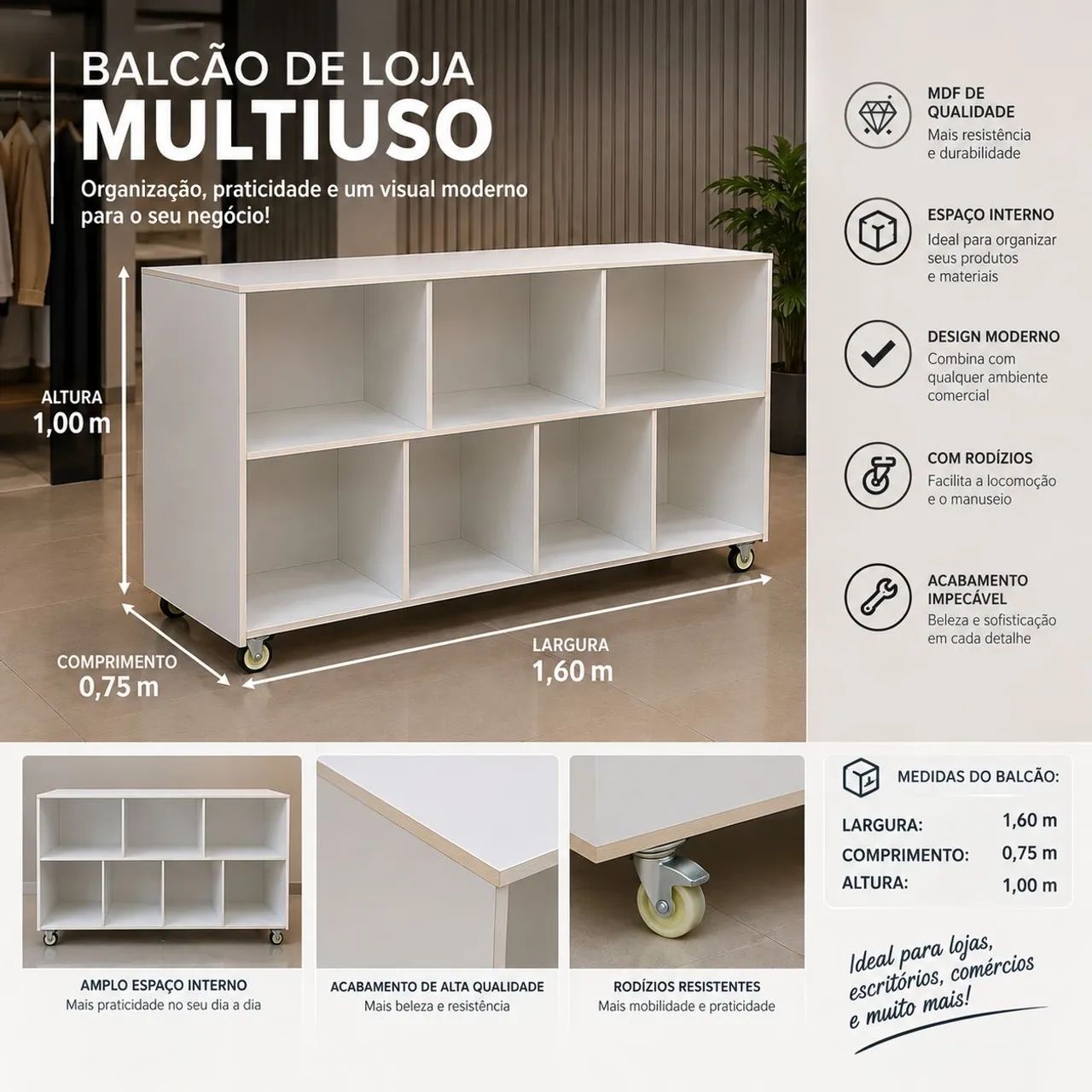 BALCÃO MULTIUSO GRANDE COM NICHOS