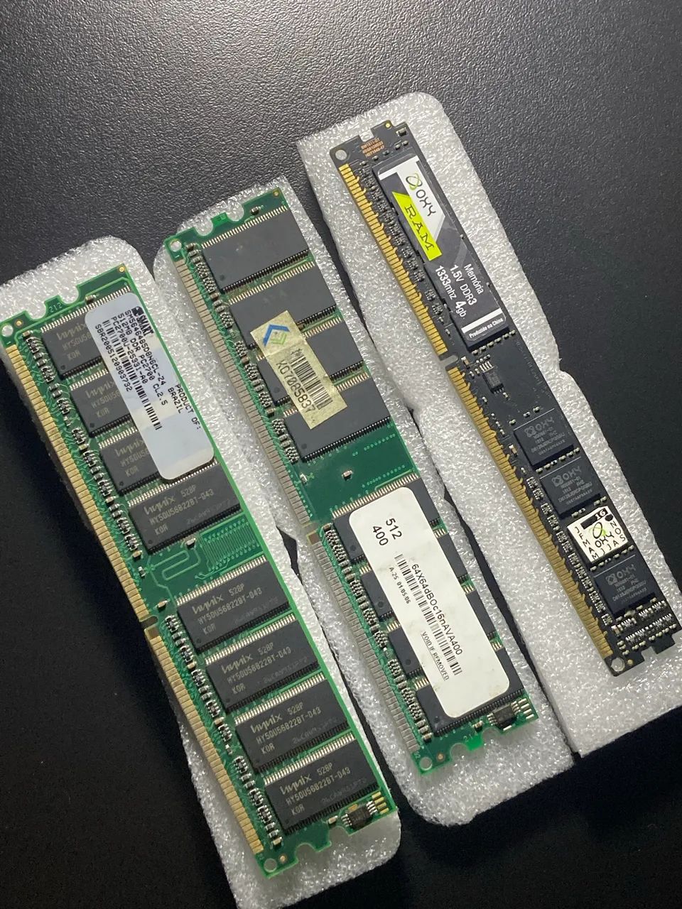 Lote Memórias RAM Desktop - DDR3 4GB + DDR 512MB (3 peças) - Foto 4