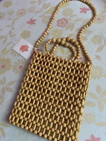 Bolsa artesanal de madeira, importada, feminina, nova - Foto 2