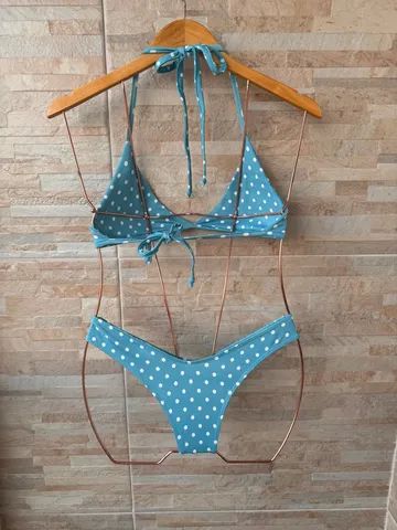 biquíni de bolinha nas cores azul e branco, com bojo, tamanho M. - Foto 3