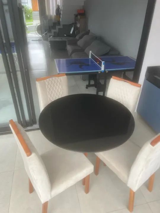Conjunto de Mesa e Cadeiras para Jantar -  4 lugares - vidro preto - Foto 4