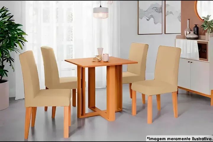 Mesa de jantar Flora Quadrada com Cadeiras Maia Gengibre (A vista)