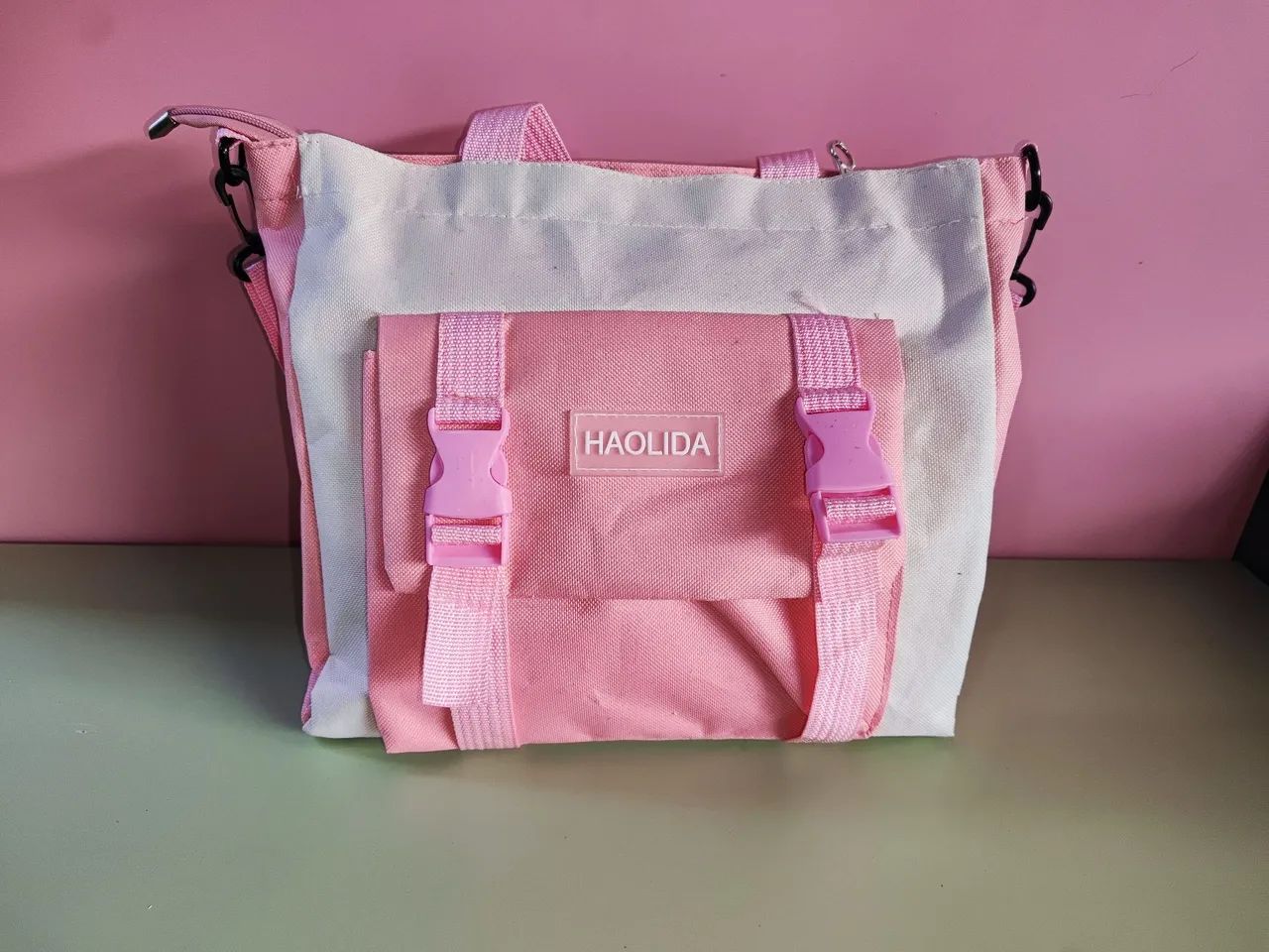 Bolsa tote de ombro HAOLIDA - Bege e Azul - Foto 2