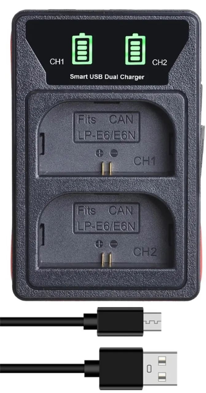 Carregador Duplo Digital Bateria Lp-E6 Lp-E6n Câmeras Canon 5D 6D 60D 7D 70D 80D