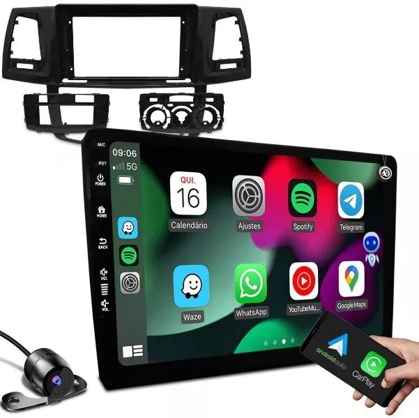Central Multimídia Android 9 Pol. Carplay/ A. Auto sem fio Hilux/SW4 ...