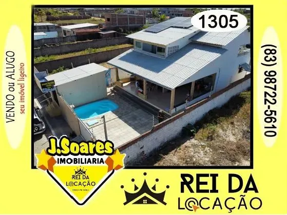 Casa Duplex Mobiliada, 2km da praia CARAPIBUS, 4 qts, 3 stes, piscina, aluguel, diária R$