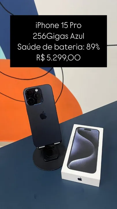 IPhone 15 Pro 256GB Azul Saúde de bateria 96% Garantia Apple 02-25