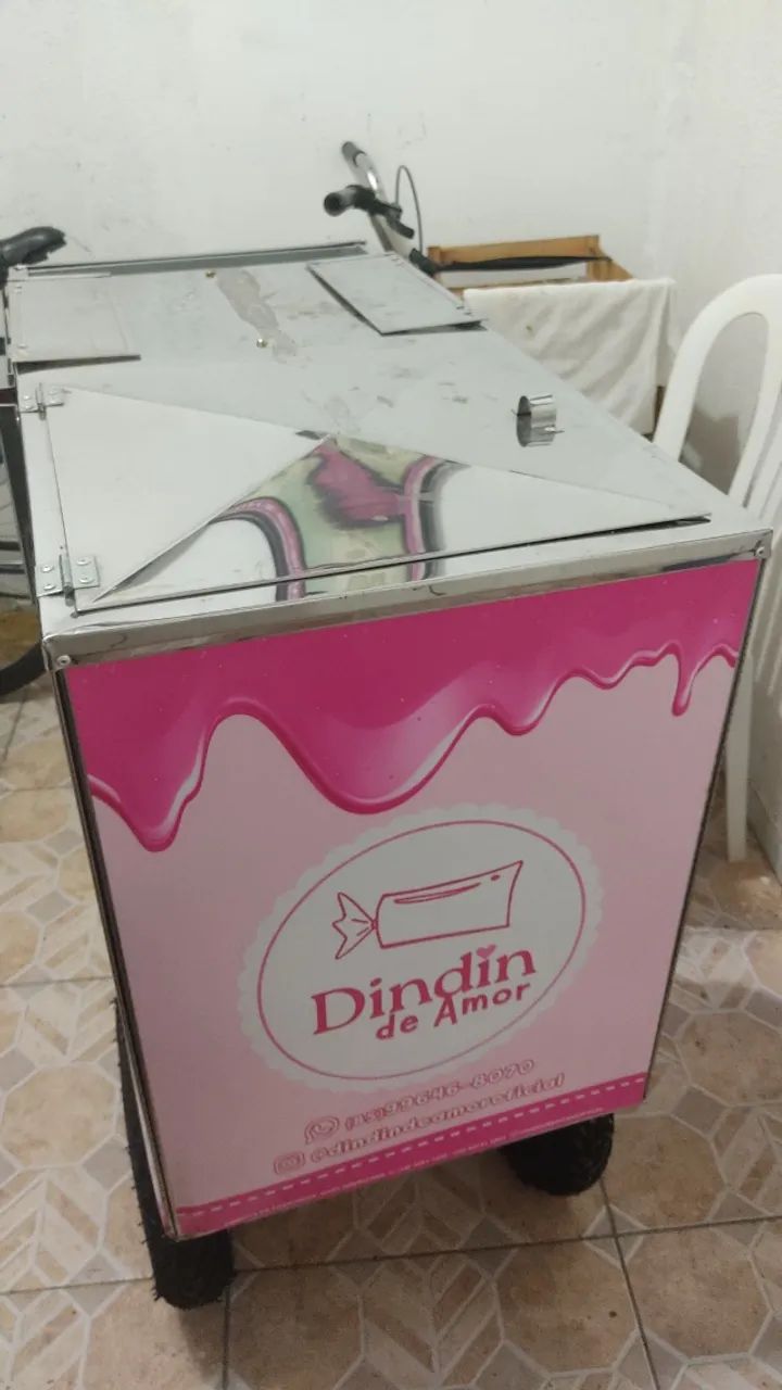 Carrinho De Açai Dindin Gourmet Picolé Com Guarda-sol Inox  + 2 Kit Placa Gel de Gelo - Foto 4