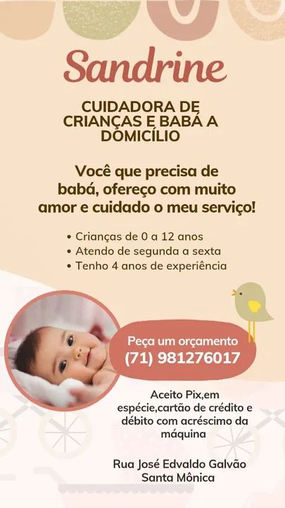 Ofereço serviço de babá 