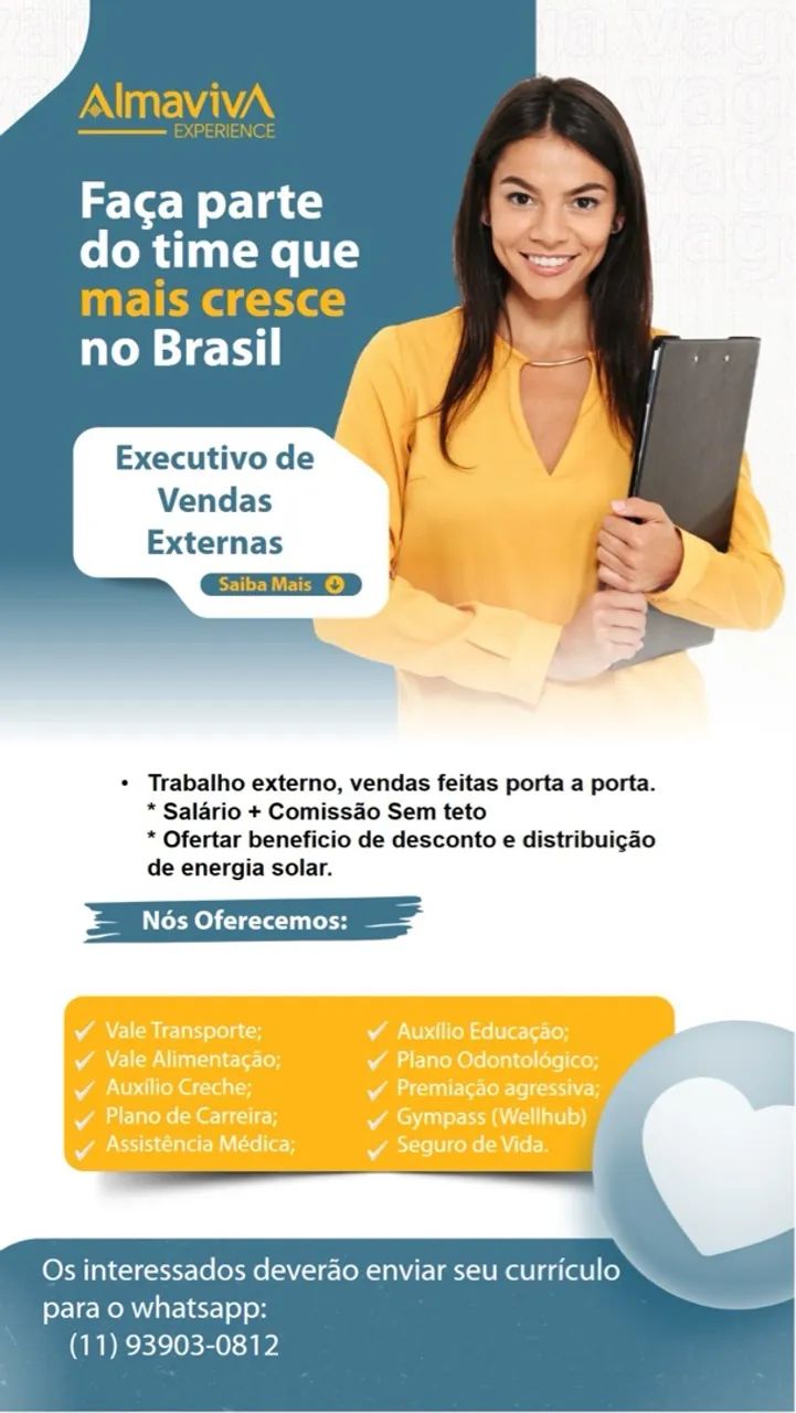 VAGAS - EXECUTIVO DE VENDAS EXTERNAS