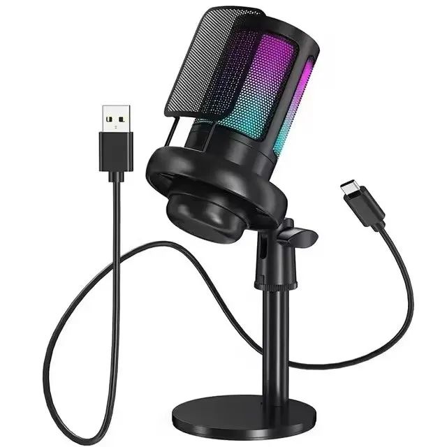 Microfone USB para PC - RGB - Com Suporte para Mesa - Novo