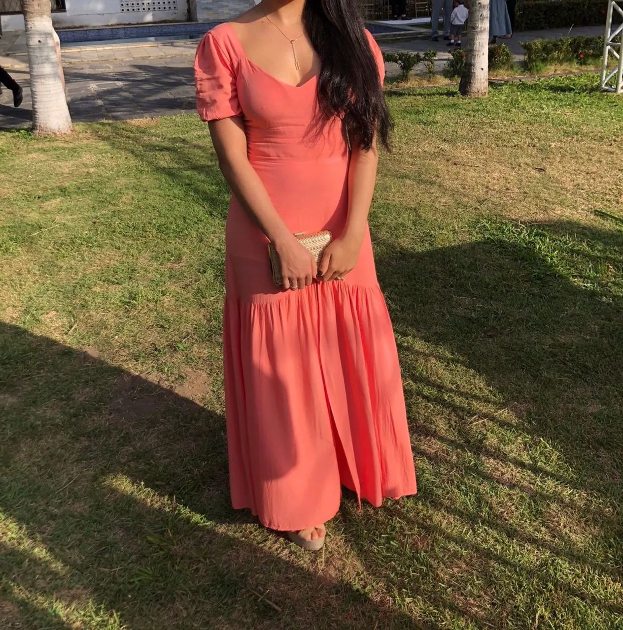 Vestido de festa salmão 
