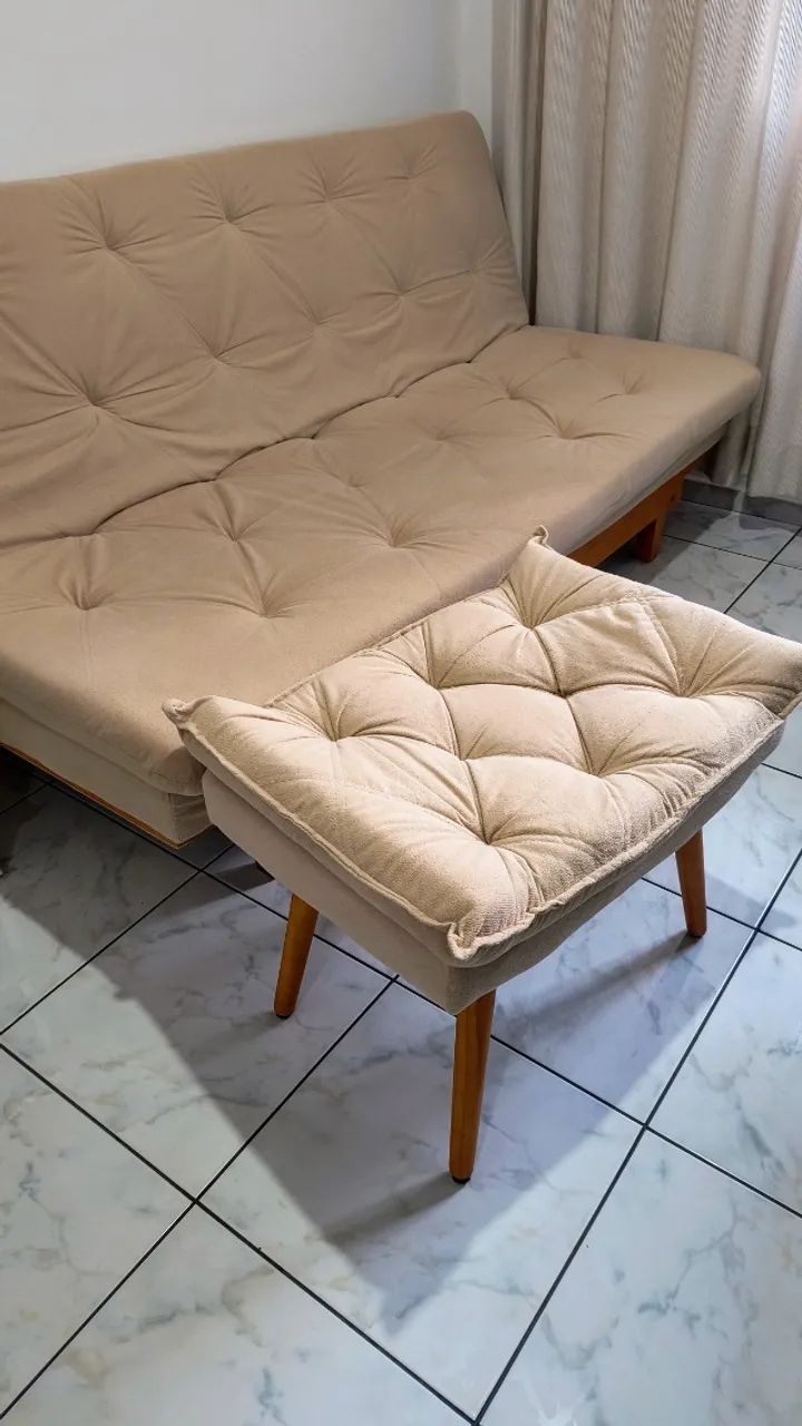 Sofá Cama Casal 3 Lugares + 2 Banquetas