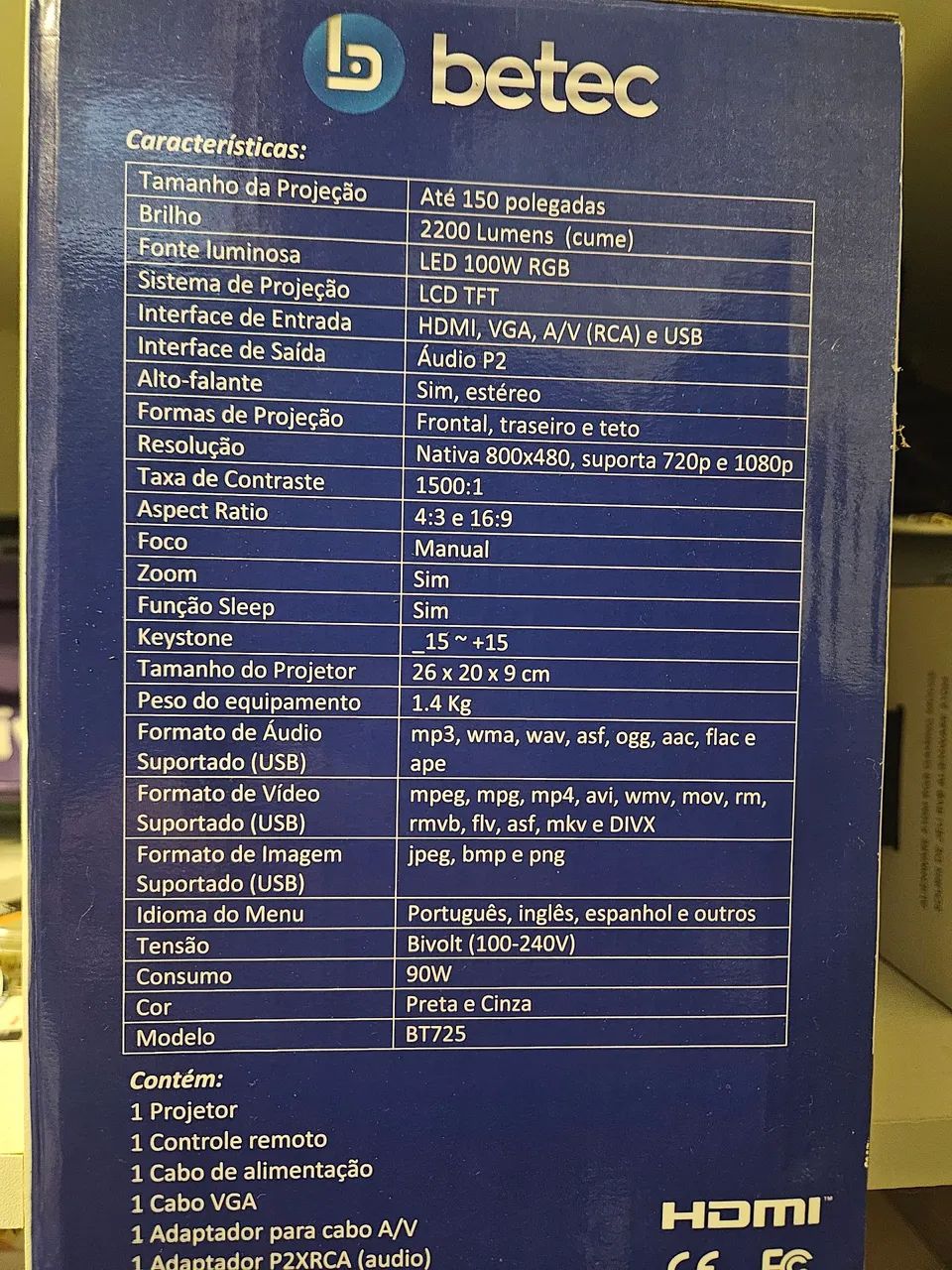 Projetor Betec BT725 e Tela de projeção com tripé  - Foto 2