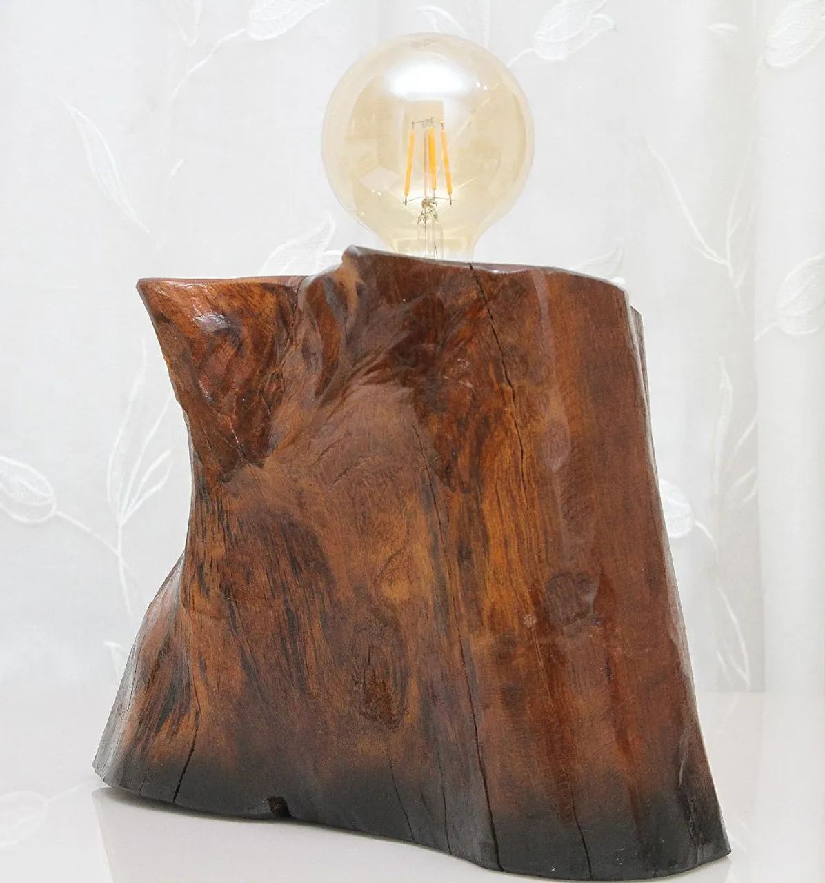 Luminária de Madeira Tronco de árvore com luz led retrô amarela E27 - PREMIUM  - Foto 2