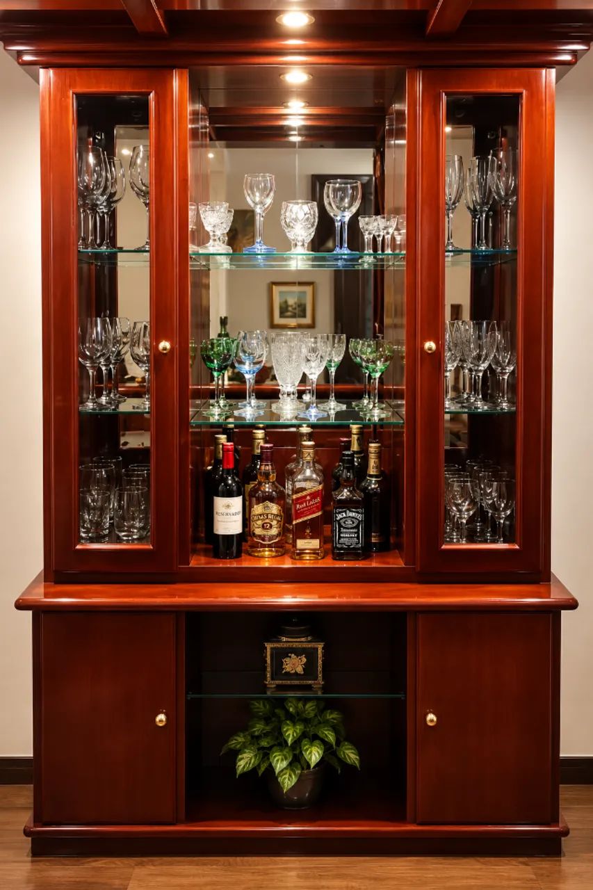 Bar completo em mogno com cristaleira, espelhos e balcão - Foto 2