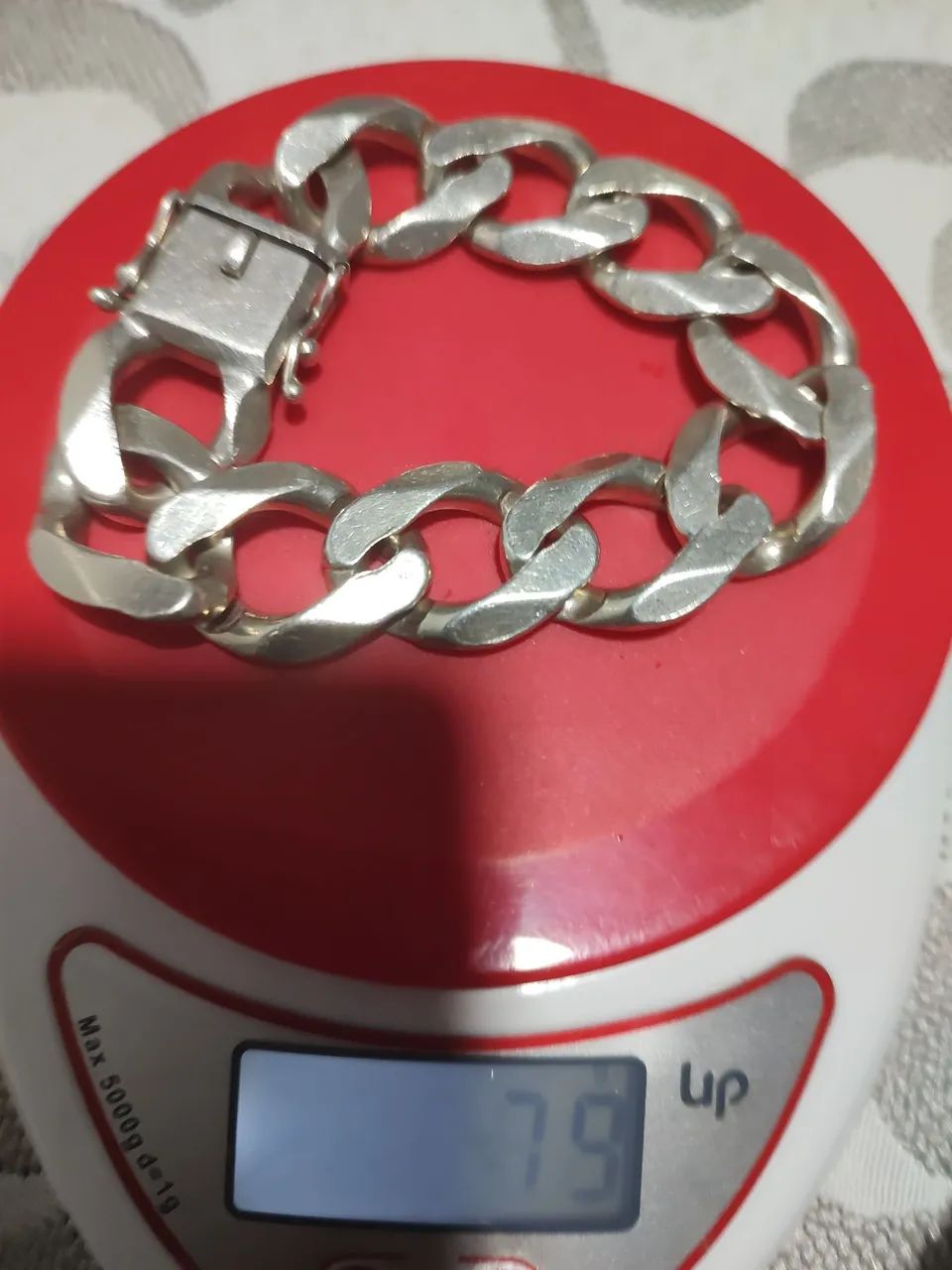 Pulseira de prata 925!com 79 .gramas e 22 .cm.cp.e 2 larg.fecho gaveta! - Foto 3
