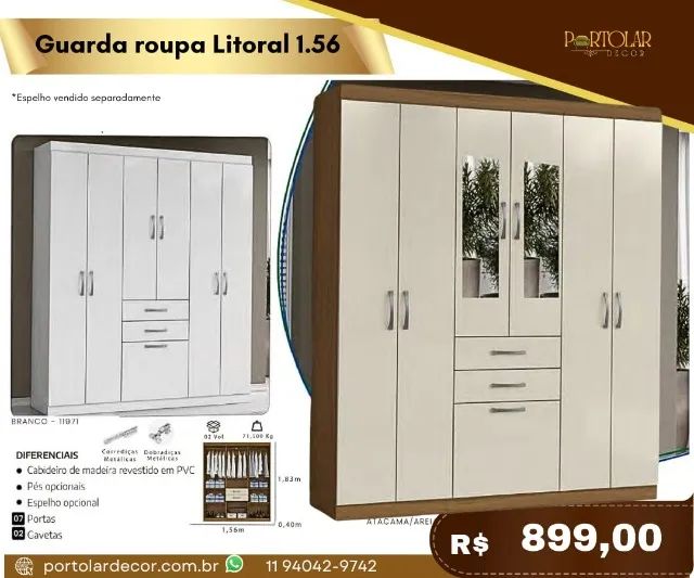 Guarda Roupa Litoral 1.56 a pronta entrega 