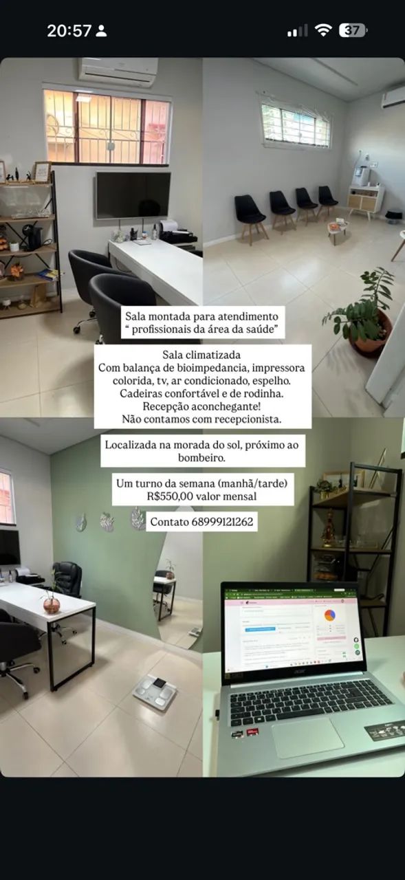 Aluguel de consultório por turno/ mensal 