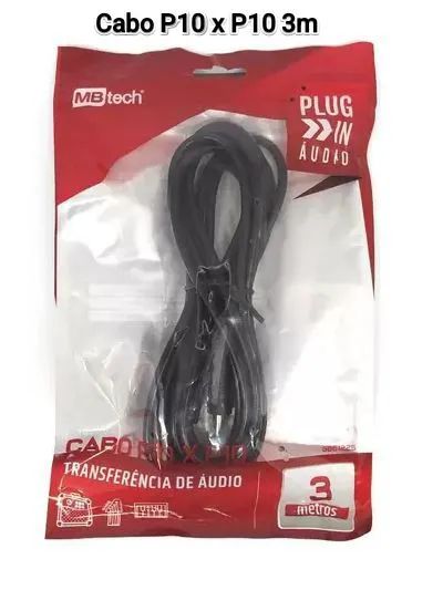 Cabo P10 x P10 Transferência de Áudio MBtech 3m Novo
