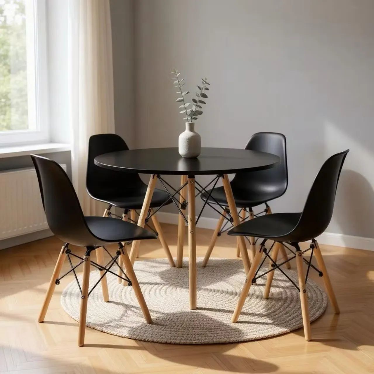 Mesa Eames Eiffel com 4 Cadeiras Preta