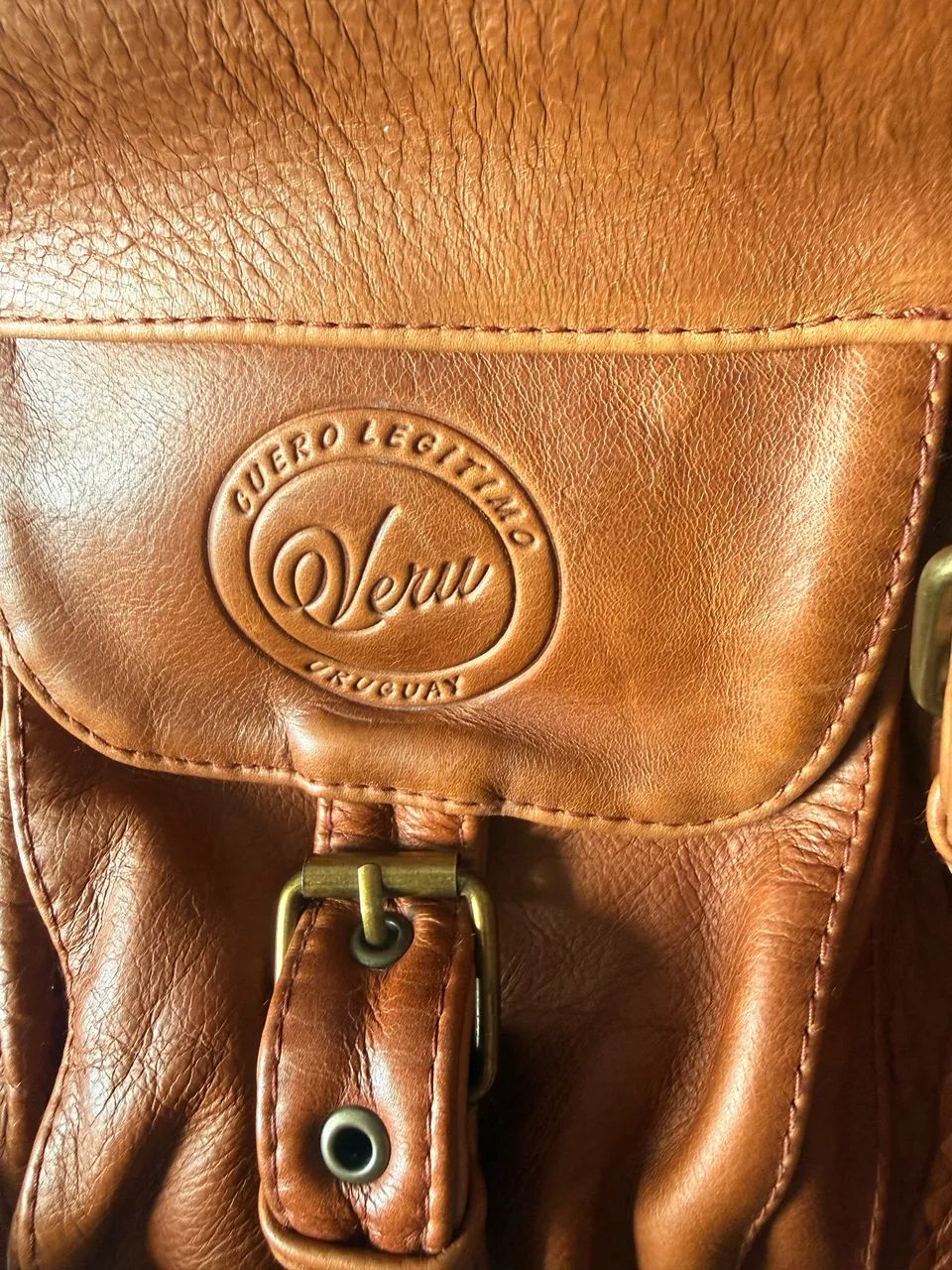 Mochila bolsa de couro legítimo caramelo vintage - Foto 3