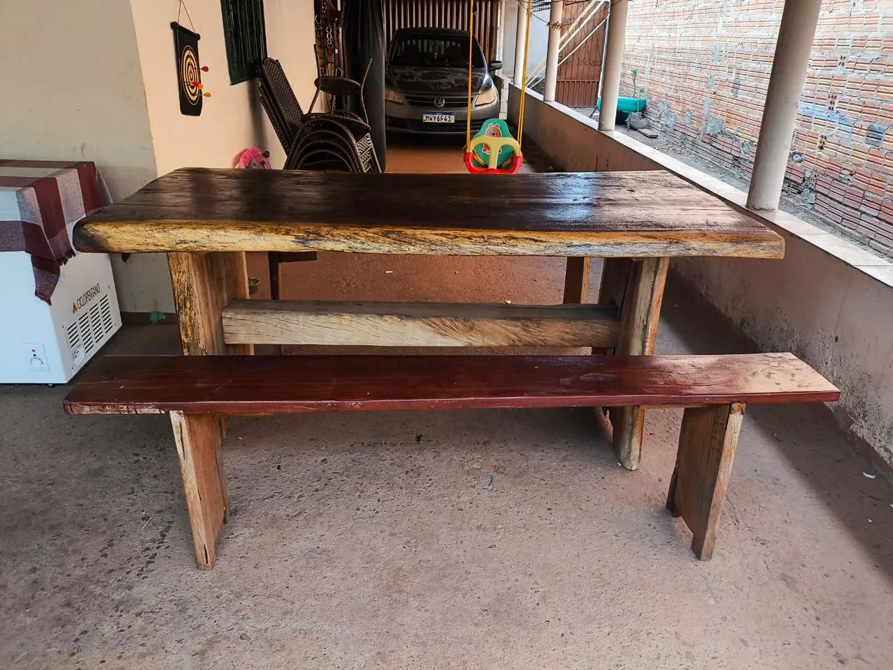 Mesa de madeira rústica maciça - Resistente - Foto 4