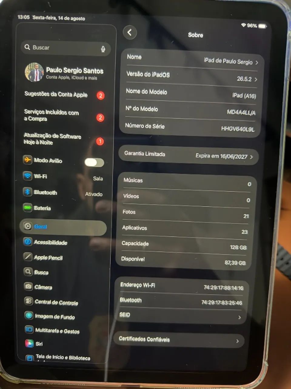 Ipad 11  Wi-fi 128gb e 6GB cor Azul - 2 meses de uso - Troca por memória ou placa de vídeo - Foto 3