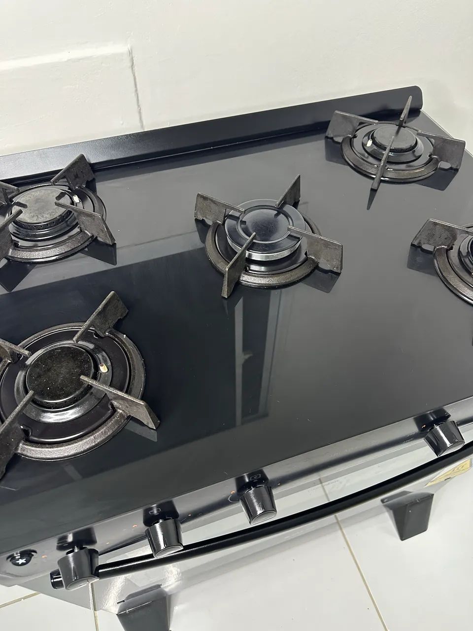 Fogao 5 Bocas   Atlas Milao Glass   Preto Bivolt