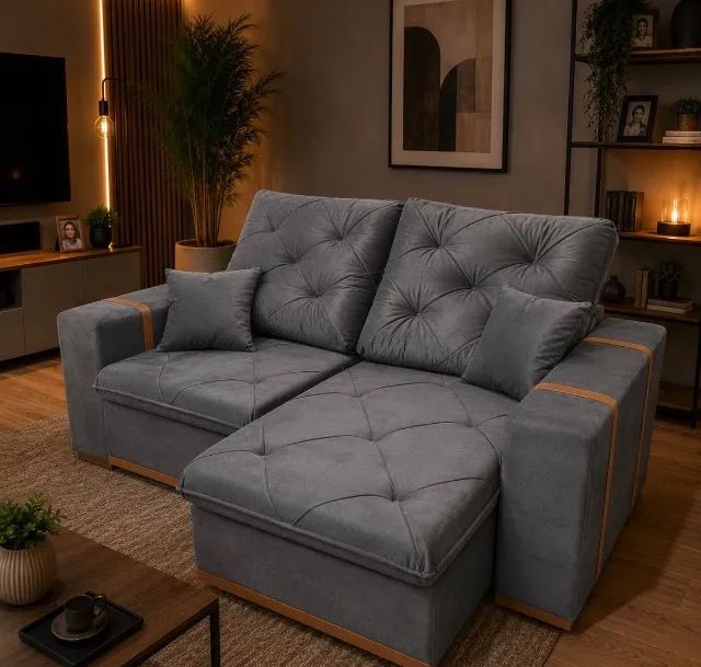 Sofá Retrátil Reclinável Vale 220 Cinza