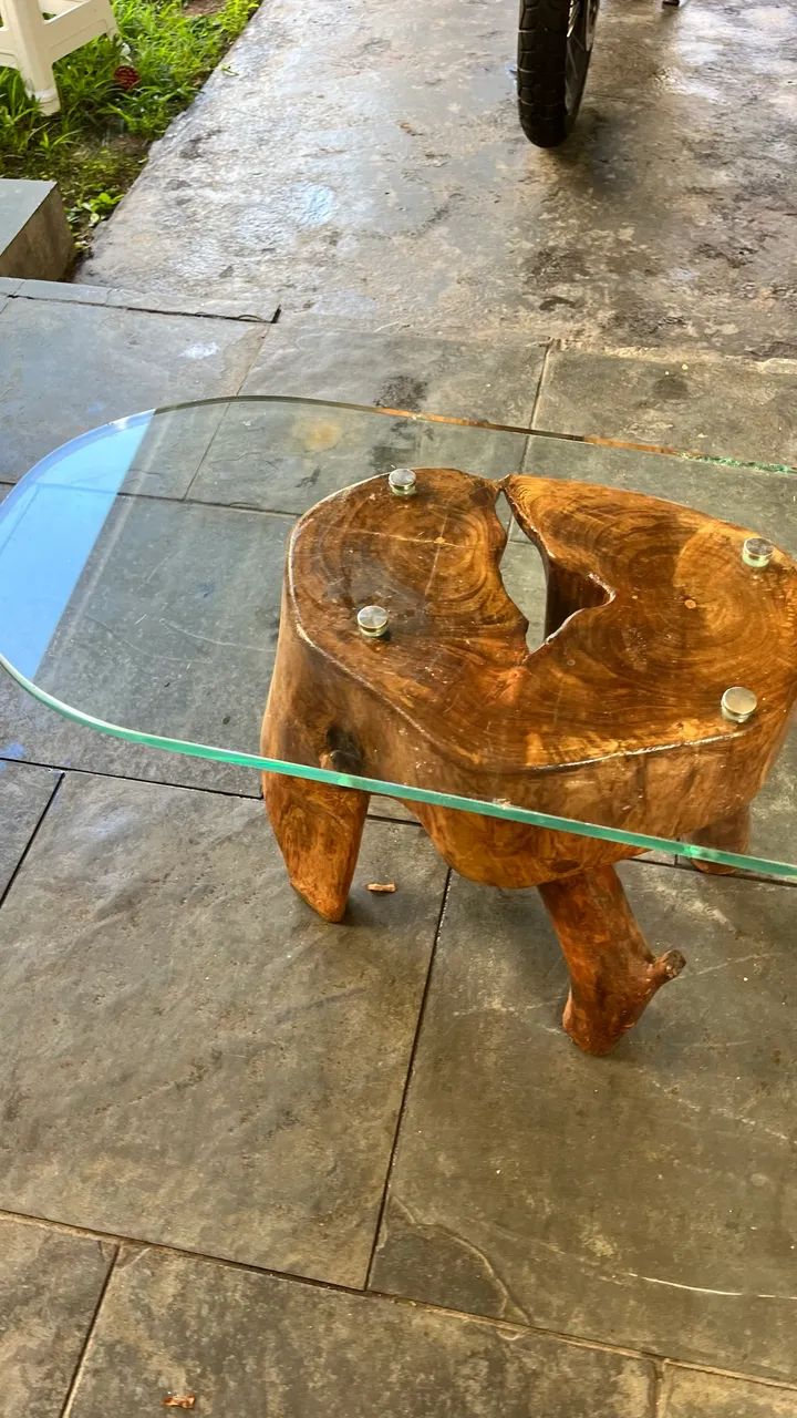 Mesa de Centro Madeira Recuperada Rústico Artesanal com Vidro - Foto 3